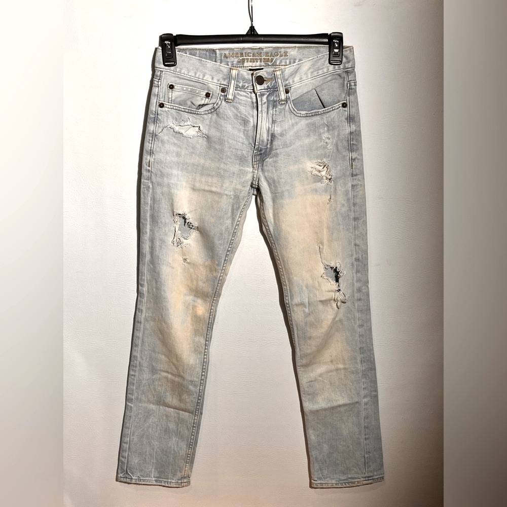 American Eagle Outfitters Light Blue Distressed Slim Corefkex Jeans 28 x 30